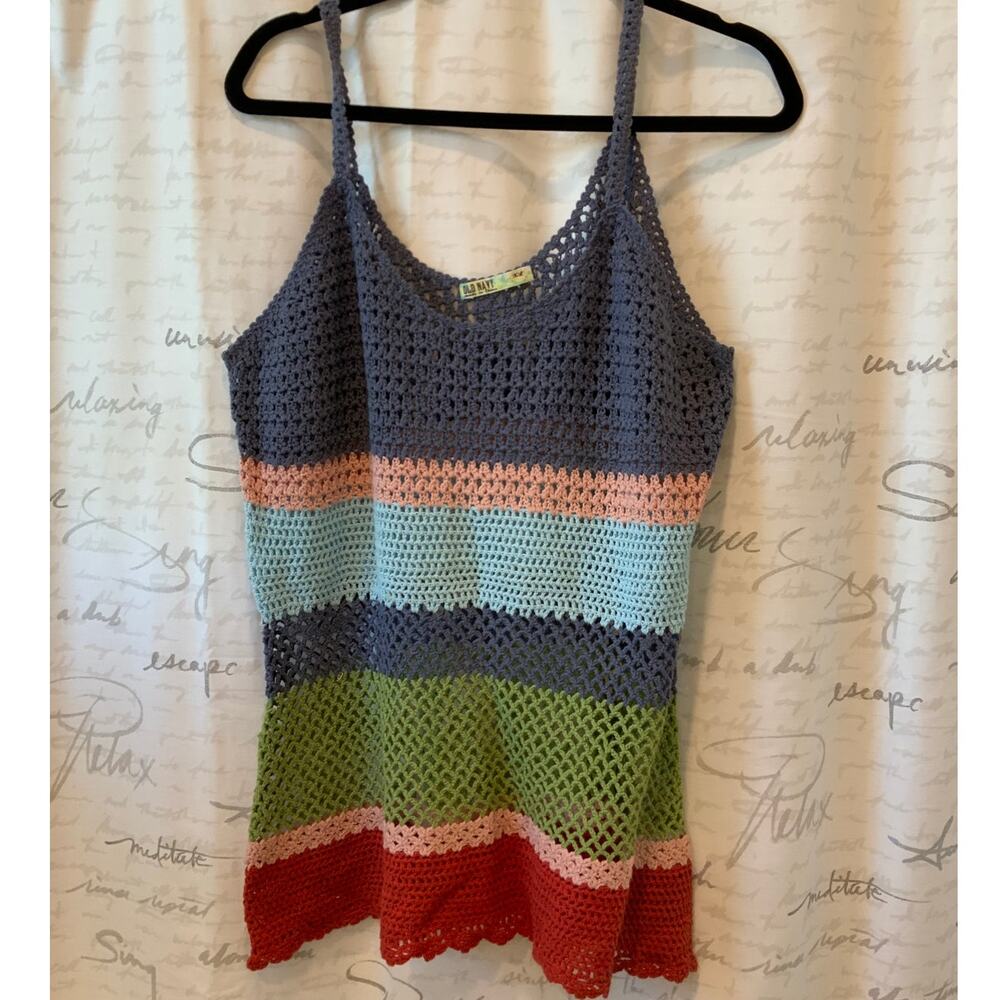 Old Navy Y2K Crochet Open Knit Long Tank Top XL Beach Festival Mesh Coverup